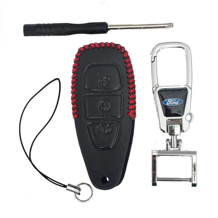 Чехол кожаный смарт ключа FORD 3 кнопки с карабином